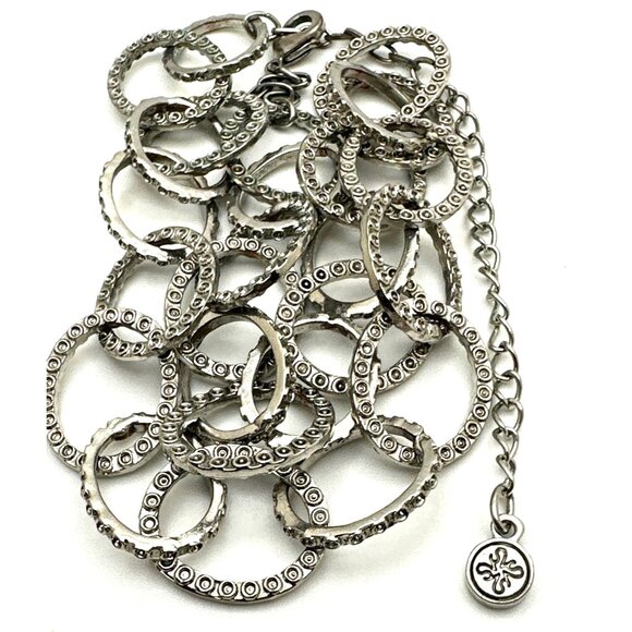 Elegant Simply Vera Wang Circular Link Chain Necklace Silver Textured Circles - Picture 2 of 5